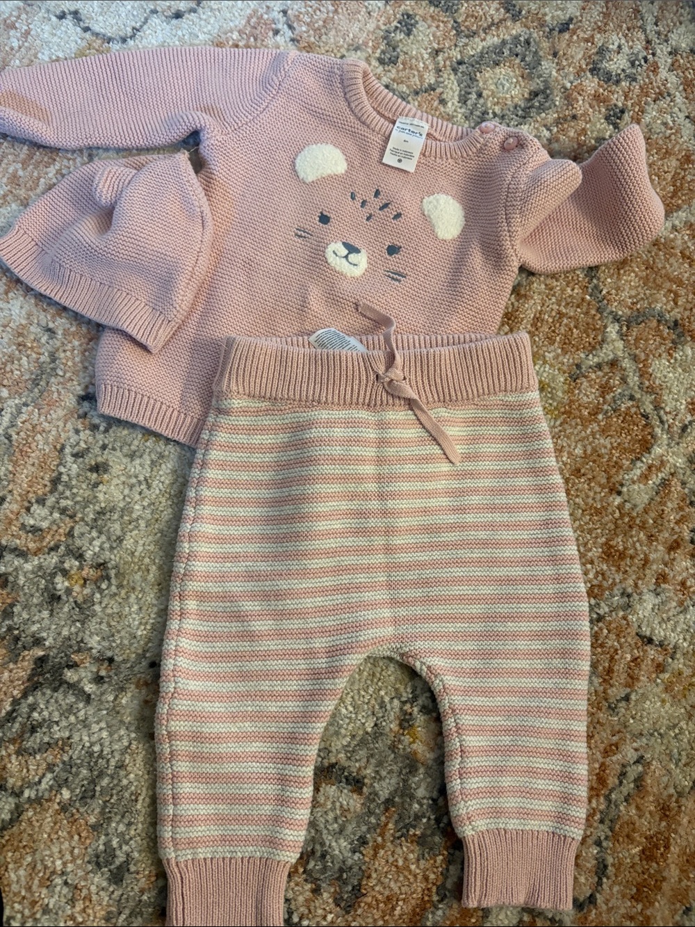 Carter's Pink Knit Bear Sweater Set